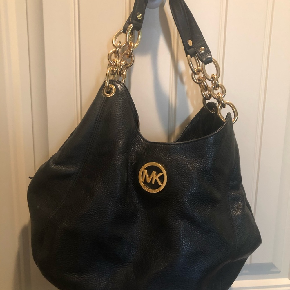 Michael Kors Black Hobo Bag with Gold Accents